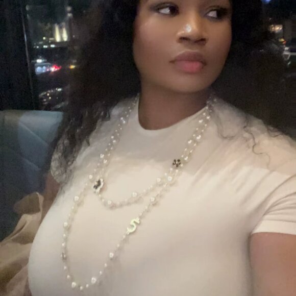 Pearl Camellia Number5 Flower Double Long Necklace - Picture 11 of 16